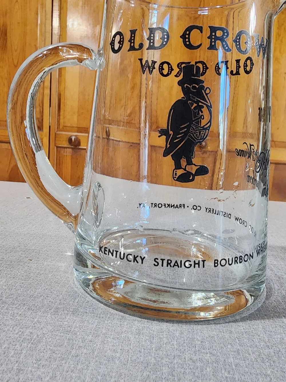 Vintage Old Crow Kentucky Straight Bourbon Whiskey Glass Pitcher Mug